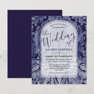 Convite de Casamento com Arco em Damasco Azul Mari