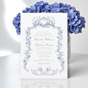 Convite de Casamento com Arco Floral Azul Vintage