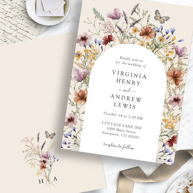 Convite de Casamento com Arco Floral Boho (Boho Floral Arch Wedding Invitation
)