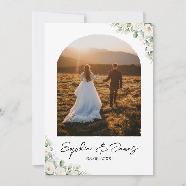 Convite de Casamento com Arco Floral Branco Elegan (Verso)