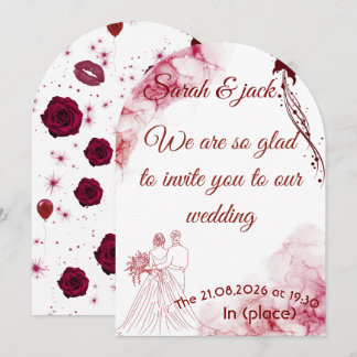 Convite de Casamento com Arco Floral Burgundy Româ