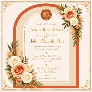 Convite de Casamento com Arco Floral de Terracota