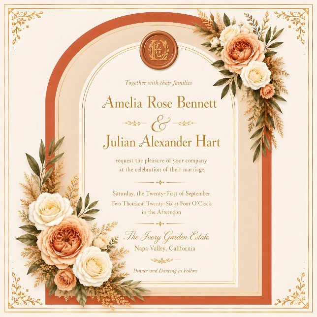 Convite de Casamento com Arco Floral de Terracota  (Criador carregado)