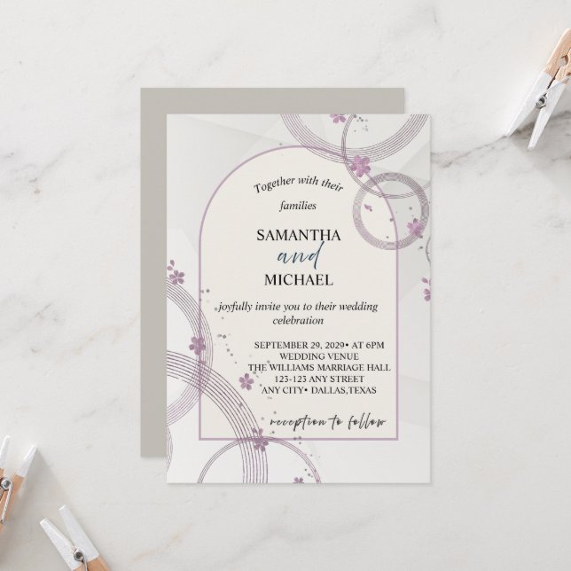 Convite de Casamento com Arco Floral Pastel Elegan (Frente/Verso In Situ)