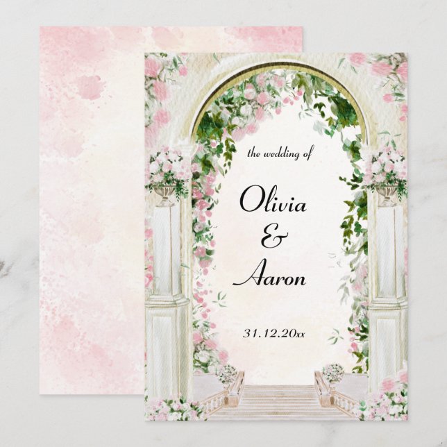 Convite de Casamento com Arco Floral Romântico (Frente/Verso)