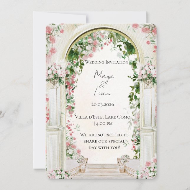 Convite de Casamento com Arco Floral Romântico Ele (Frente)
