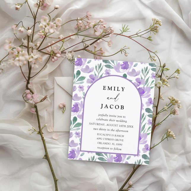 Convite de Casamento com Arco Floral Roxo Econômic (Criador carregado)