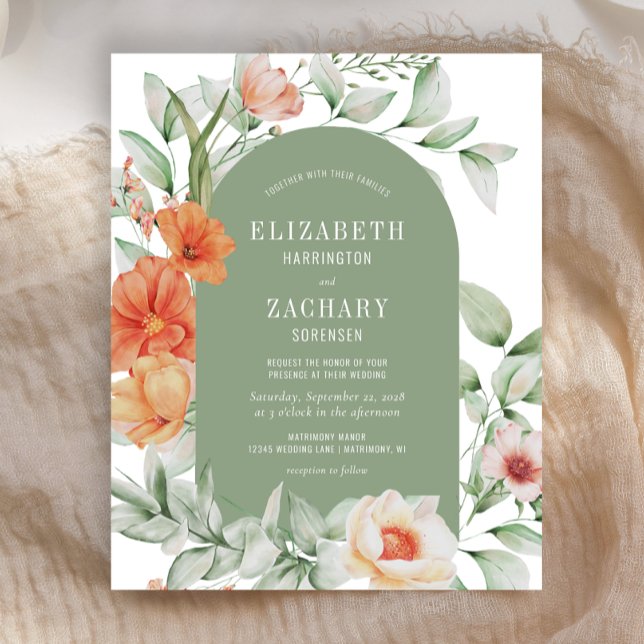 Convite de Casamento com Arco Floral Sage Peach Ec (Criador carregado)