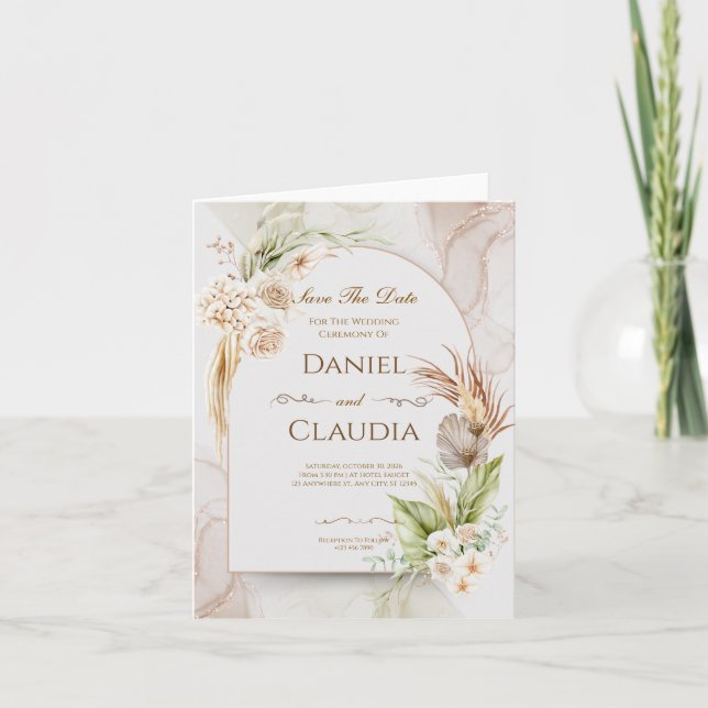 Convite de Casamento com Arco Floral Seco e Grama (Frente)