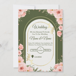 Convite de Casamento com Arco Floral Verde Sálvia