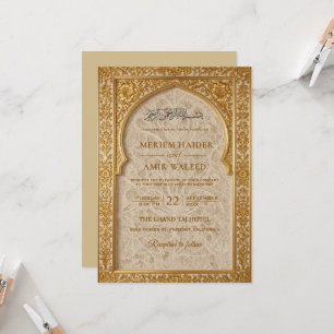 Convite de casamento com arco islâmico real creme 