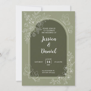 Convite de Casamento com Arco Verde Oliva e Linha
