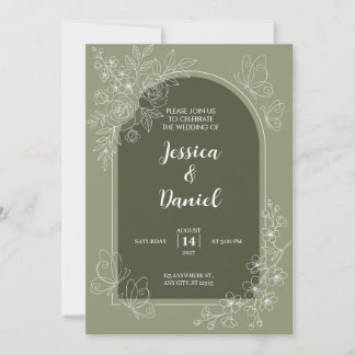 Convite de Casamento com Arco Verde Oliva e Linha 