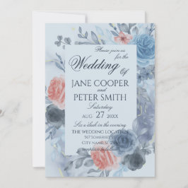 Convite de casamento com arranjo floral de rosas