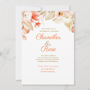 Convite de Casamento com Arranjo Floral Dourado