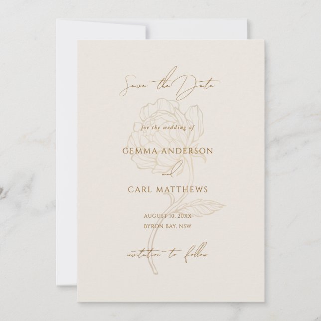 Convite de casamento com arte de linha de peônia d (Frente)