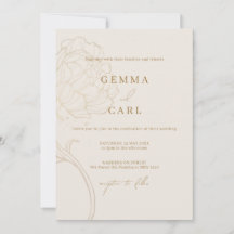 Convite de casamento com arte de linha de peônia e