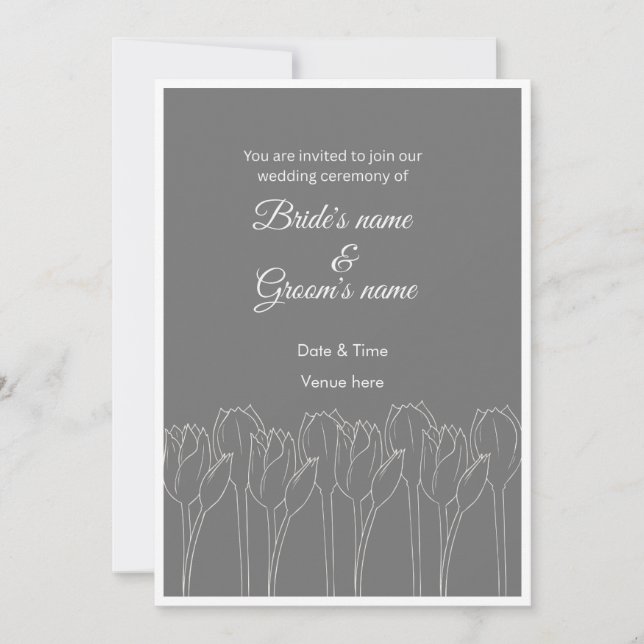 Convite de Casamento com Arte de Linha de Tulipa M (Frente)