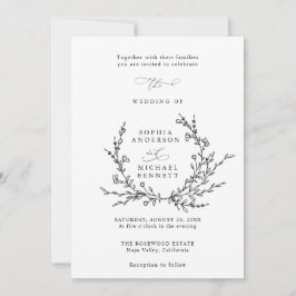 Convite de Casamento com Arte de Linha Floral Mini
