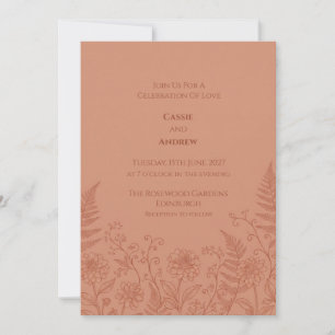 Convite de Casamento com Arte em Linha Floral de T