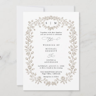 Convite de Casamento com Arte Floral em Linha Têmp