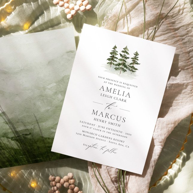 Convite de Casamento com Árvores Perenes da Flores (Criador carregado)