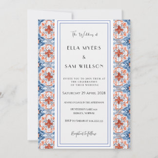 Convite de Casamento com Azulejo de Padrão Vermelh