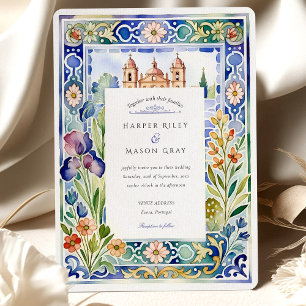 Convite de Casamento com Azulejo Português e Flora