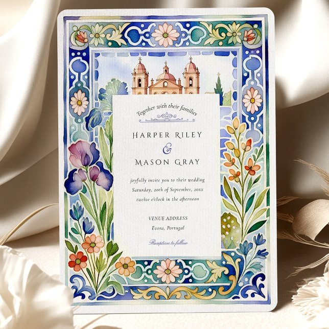 Convite de Casamento com Azulejo Português e Flora (Criador carregado)