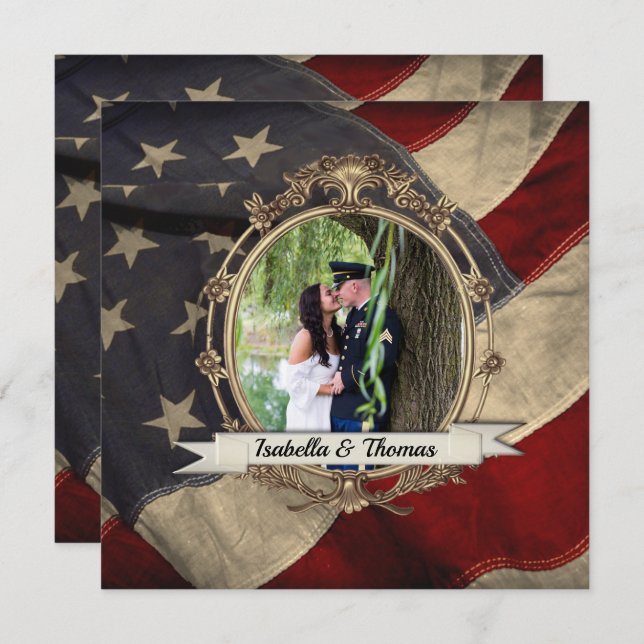Convite de Casamento com Bandeira Americana e Foto (Frente/Verso)