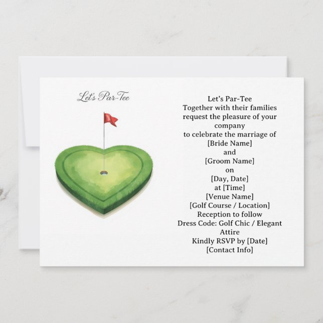 Convite de casamento com bandeira de golfe no cora (Verso)