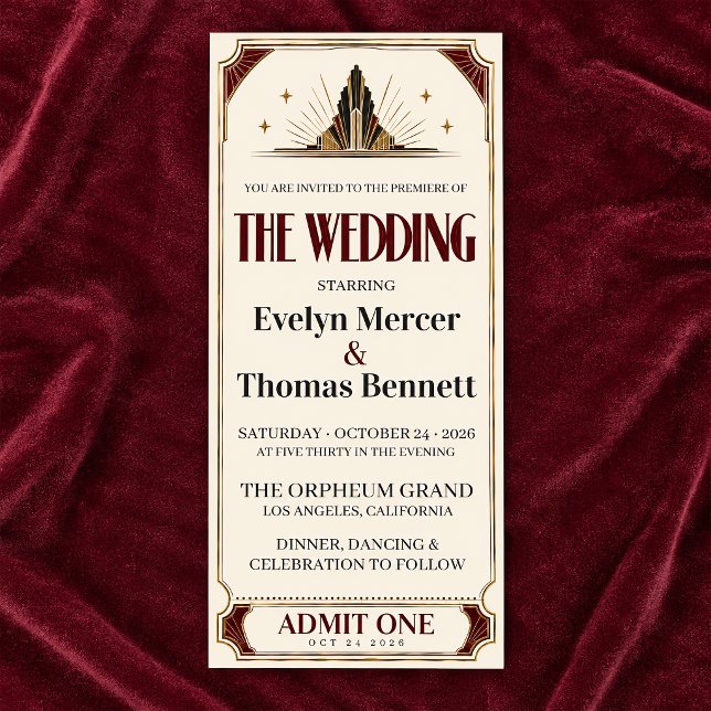 Convite de Casamento com Bilhete de Cinema Estilo  (Criador carregado)