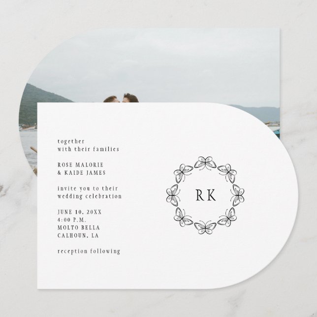 Convite de Casamento com Borboletas ao Redor (Frente/Verso)