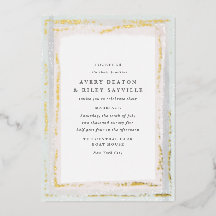 Convite de Casamento com Borda de Aquarela em Folh