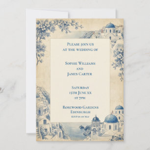 Convite de Casamento com Borda de Azulejo Azul de