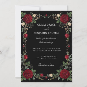 Convite de Casamento com Borda de Rosa Vermelha Pr
