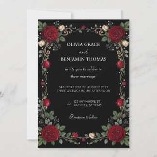 Convite de Casamento com Borda de Rosa Vermelha Pr