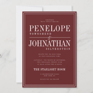 Convite de Casamento com Borda de Texto Serif Burg