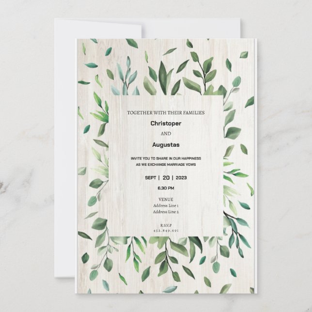 Convite de casamento com borda de verde água (Frente)