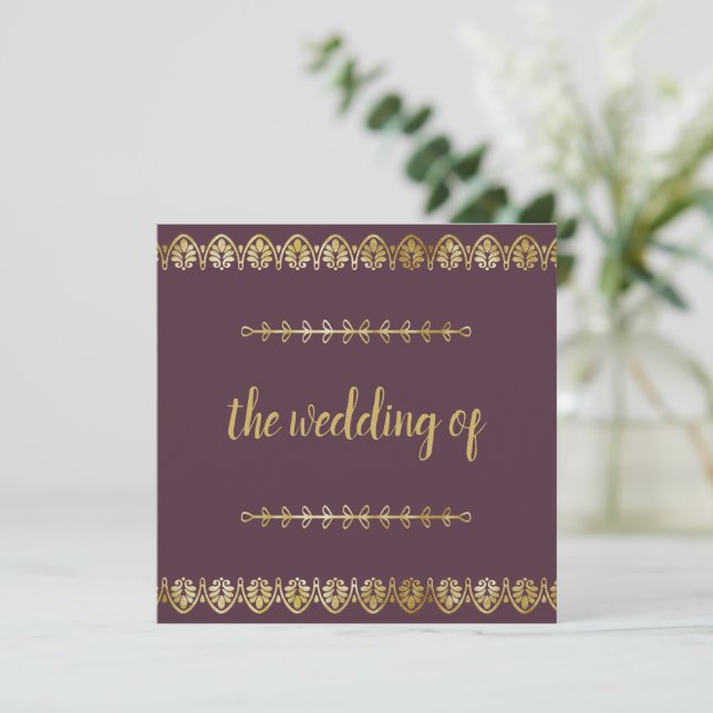 Convite de Casamento com Borda Dourada Luxuosa (Em pé/Frente)