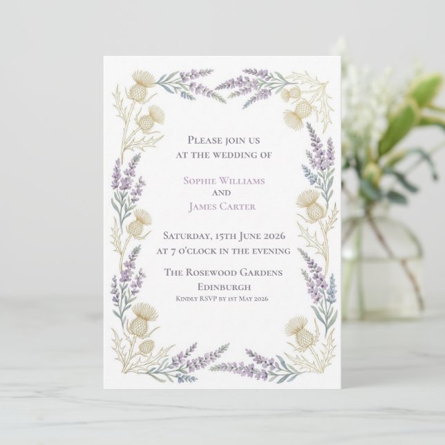 Convite de Casamento com Bordadura Completa de Car (Em pé/Frente)