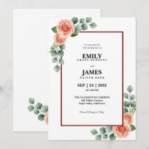 Convite de Casamento com Bordadura Floral de Eucal