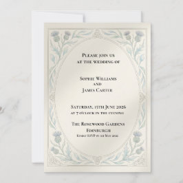 Convite de Casamento com Bordas Botânicas Azul Cin