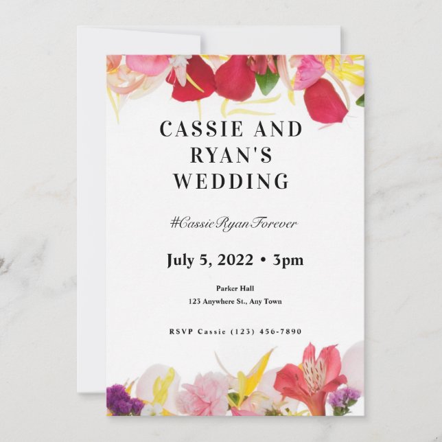 Convite de Casamento com Bordas de Flores Silvestr (Frente)