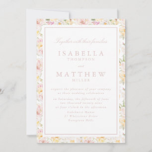 Convite de Casamento com Bordas Florais Pastel