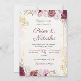 Convite de Casamento com Borgonha e Flores de Esca