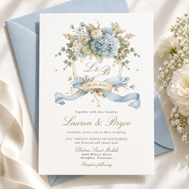 Convite de Casamento com Brasão de Aquarela de Hor (Criador carregado)