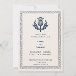 Convite de Casamento com Brasão de Cardo Azul Esco