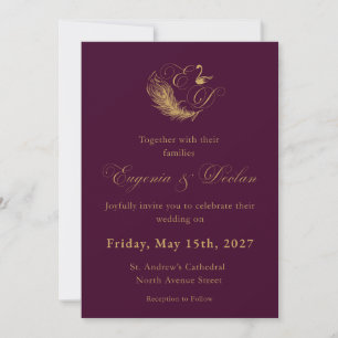 Convite de Casamento com Brasão de Cisne Roxo e Do