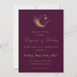 Convite de Casamento com Brasão de Cisne Roxo e Do